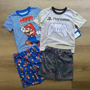 4/5 Super Mario & Playstation Boys Graphic Print Tee & Shorts Sleep Sets